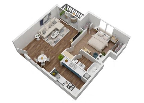 Floor plan for 1 bed, 1 bath, 500 sqft